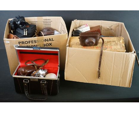 Collection of Leather and Canvas empty Camera Cases 