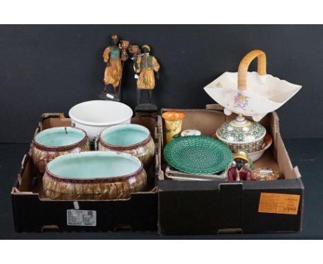 Collection of mixed ceramics to include Majolica planters with encrusted floral &amp; foliate decoration (largest 29cm long),