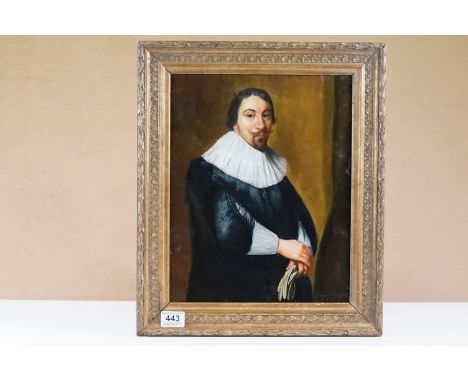 Oil on Panel Portrait of a Distinguished 17th century Gentleman in Gown with Ruff Collar and Sleeves 