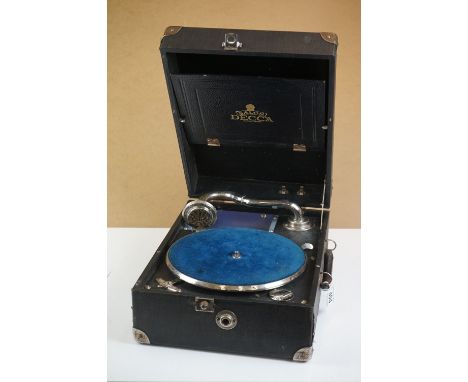 A vintage Salon Decca wind up portable record player. 