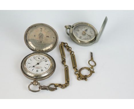 An early 20th century continental silver full hunter pocket watch together with a British military issued World War One compa