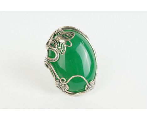 Silver and Jade Dress Ring in the Art Nouveau style 