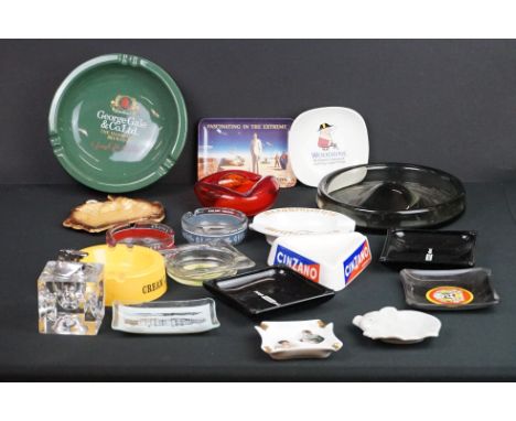 Collection of Ceramic, Glass and Plastic Ashtrays including some Pub Advertising, approximately 18, together with a Table Lig