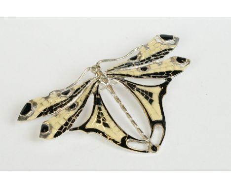 Silver and Enamel Butterfly Brooch Pendant Necklace 