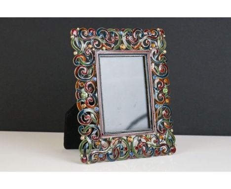 Enamelled Pierced Scrolling Easel Back Photograph Frame, 15cm x 12cm 