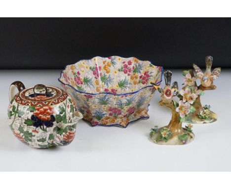 Grimwades ' Royal Winton Ivory ' pattern octagonal bowl, 21.5cm across, together with an early 20th century Doulton Burslem f