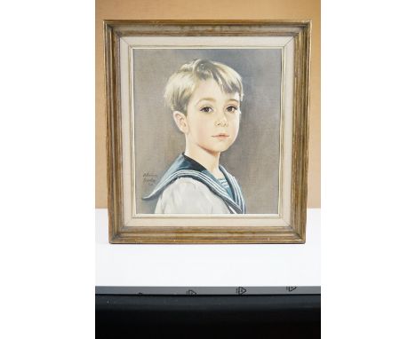 Ulrica Burke (20th century) Oil Painting Portrait on Canvas of a Young Boy wearing a Sailor outfit, signed and dated 64, 40cm