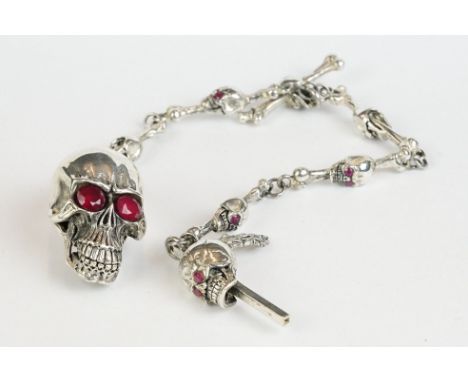 Silver Skull Albert style Watch Chain 