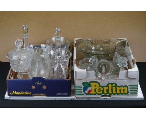 Mixed 20th century glassware, 20 pieces, to include an Orrefors crystyal decanter &amp; stopper with etched tree decoration (