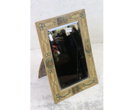 Early 20th century Easel Back Mirror with bevelled edge and fabric covered decorated frame,50cm x 35cm 