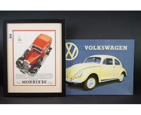 Punch Magazine Advertisement for Morris '25 ' Car, 20cm x 27cm, framed and glazed together with a Reproduction Volkswagen Bee