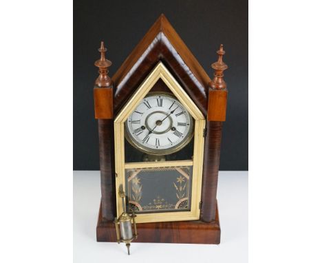 Early 20th Century Jerome &amp; Co ' American 1 Day Sharp Gothic Striking ' Mantel Clock, with a white dial, poker hands and 