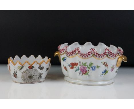 19th Century Paris Porcelain Twin-handled Cache-pot Planter, of lobed form, with floral decoration, shaped rim and gilt detai