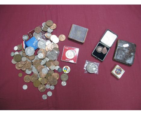 A Collection of Coins, Medallions, Badges, to include King George VI Crown 1937, Charles II Crown 1676 (probable reproduction