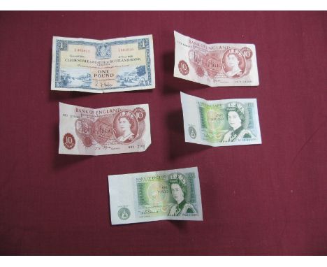 Five Banknotes, to include Clydesdale and North of Scotland Bank Limited One Pound, Glasgow 1st May 1958, A/R 403825, Bank of