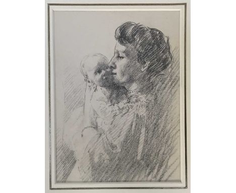 James Arden Grant (1885-1973) charcoal - Portrait of the Artist's Wife and Son, 19cm x 14cm, with mount unframed