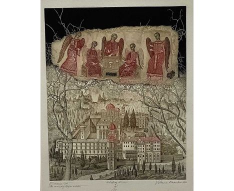 Russian School, contemporary, etching, signed, inscribed and numbered., 40 x 31cm, framed, togerher with two further Russian 