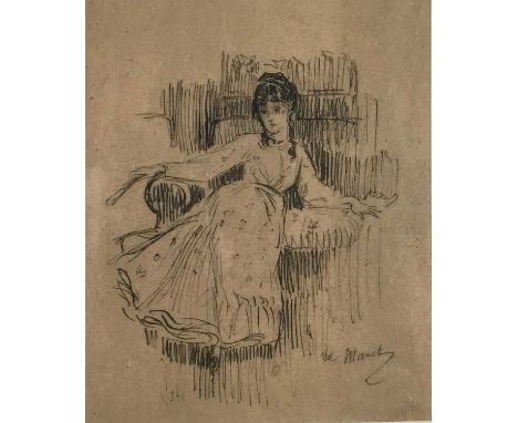 Edouard Manet, 1832 - 1883, lithographic print of Berthe Morisot with blind stamp. 28cm x 23cm