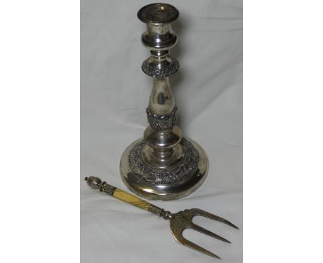 PLATED CANDLESTICK & BREAD FORK  