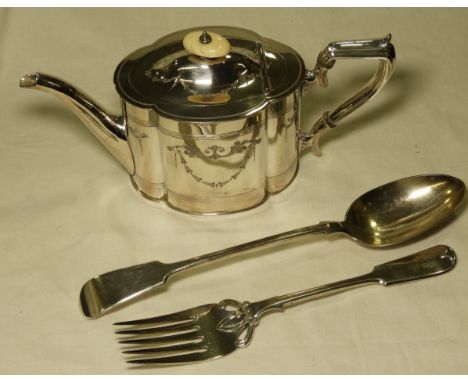 EPNS TEAPOT, SERVING FORK & BASTING SPOON   