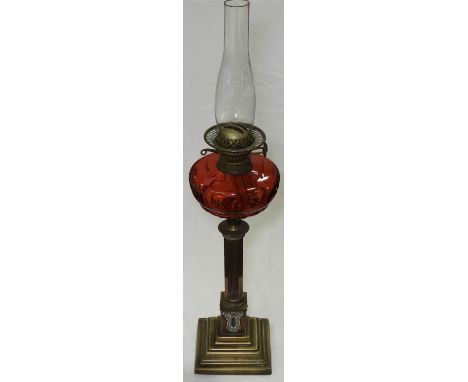 VICTORIAN BRASS COLUMN OIL LAMP   
