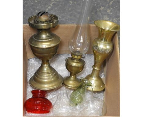 BOX BRASS OIL LAMP BASES, LAMP FUNNELS & SHADES   