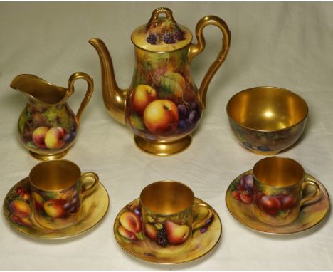ROYAL WORCESTER COFFEE SET FRUIT DECORATED   