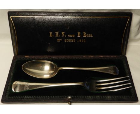 SILVER PRESENTATION FORK & SPOON 1900 122G   