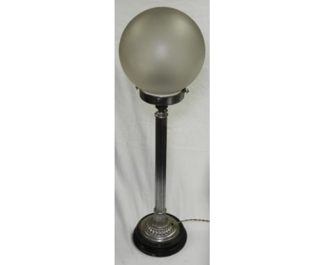 CHROME COLUMN BASED ART DECO TABLE LAMP   