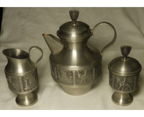 NORDIC PEWTER 3 PIECE TEA SERVICE   