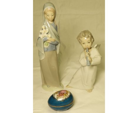 LLADRO ANGEL & GIRL FIGURES & LIMOGES EGG   