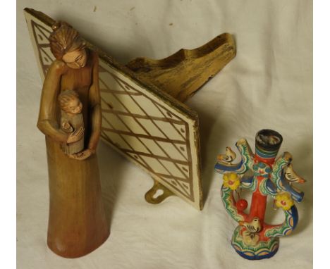 BRACKET SHELF, FIGURINE & CANDLESTICK   