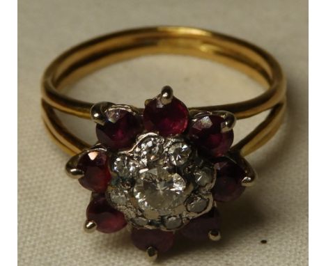 JEWELLERY DIAMOND & RUBY YELLOW METAL RING   