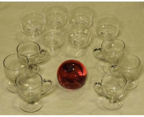CAITHNESS VORTICE PAPERWEIGHT, 6 SUNDAE BOWLS & 6 CUSTARD CUPS   