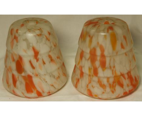 PAIR 1930'S MARBLED GLASS CEILING LIGHT SHADES   
