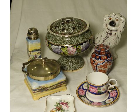 ROYAL WORCESTER CHAMBERLAIN ROSE CUP & SAUCER, COALPORT PIN DISH, NEGISMI BUTTER DISH & CASTOR, SMALL ORIENTAL GINGER JAR, WI
