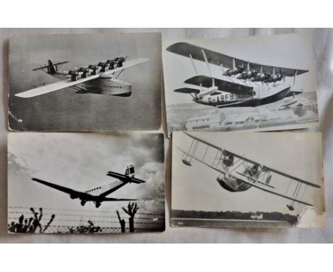 Aviation Real Photo Postcards - Dornier Dox Seaplane, Junkers JU52 coming into land and Super marine Southampton, Twin engine