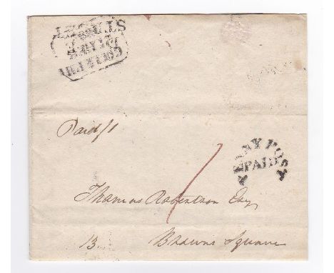 Scotland 1828 EL-Local Edinburgh with unboxed Duke Street, and a boxed timed strike, penny post paid in black (ED534 rated 'D