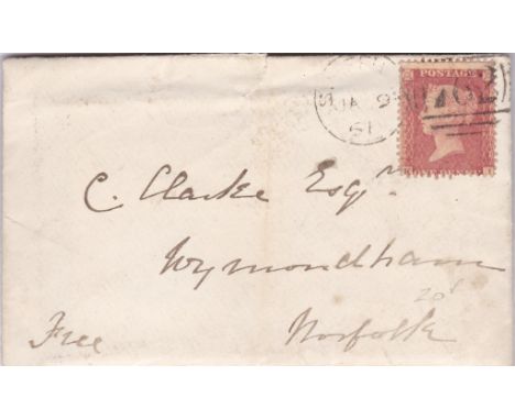 Norfolk 1861-Cover + Contents from Litcham via Swaffham to Wymondham, with M/S free, but 1d star fixed + cancelled Swaffham, 