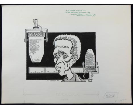 William ""Bill"" Hewison, original cartoon, the water engine, Hampstead Theatre, Peter Whitman, Punch 8 Sept 1989, 9.5"" x 10