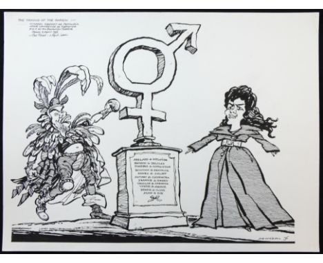 William ""Bill"" Hewison, original cartoon, The taming of the shrew, RSC Barbican, The Times 11 Apr 1996, Michael Siberry, Jo