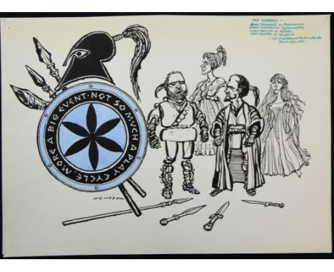 William ""Bill"" Hewison, original cartoon, The Greeks, RSC at Aldwych, Punch 13 Feb 1980, Janet Suzman, John Shrapnel, Mike 