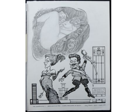William ""Bill"" Hewison, original cartoon, The guardsman, Albury Theatre 2000, Greta Scacci, Michael Pennington, 14.5"" x 11