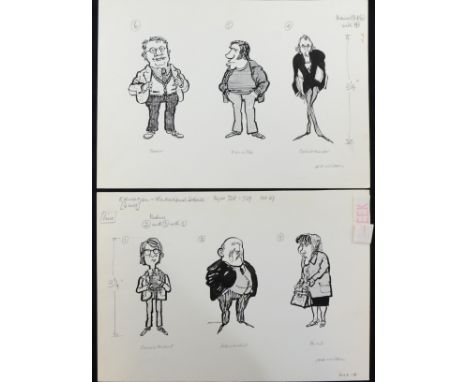 William ""Bill"" Hewison, original cartoon, Education the national debate, 6 figures on two sheets, 8"" x 13"" Provenance; Bi