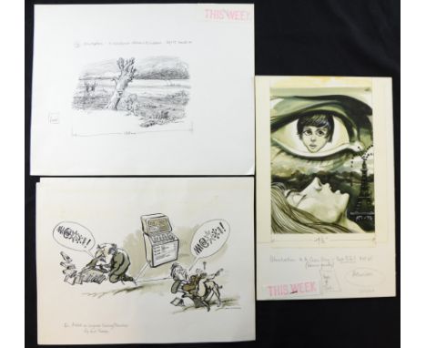 William ""Bill"" Hewison, 3 original cartoons. including The wind in the willows. Provenance; Bill Hewison was a well-known c