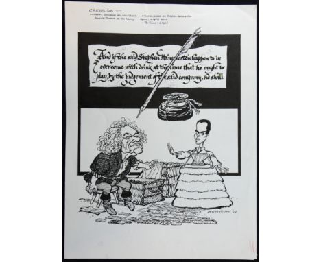 William ""Bill"" Hewison, original cartoon, Cressida, Almeida Theatre, The Times 6 Apr 2000, Michael Gambon, Michael Legge, 1