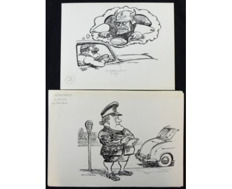 William ""Bill"" Hewison, 2 Motortypes, cartoons, The boozy driver and meter maid Provenance; Bill Hewison was a well-known c