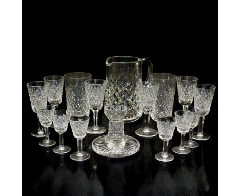 Waterford crystal Alana pattern glassware, comprising water jug, two tall tumblers, six port glasses and six sherry glasses, 