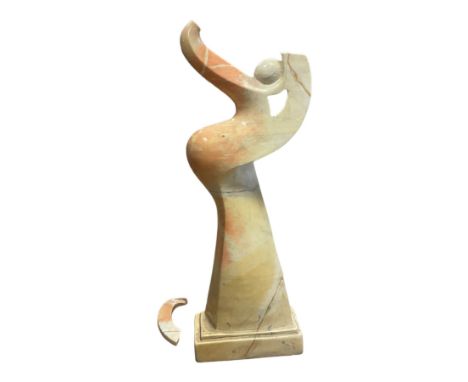 Abstract marble sculpture modelled as a dancer, upon a stepped rectangular base, H62cm