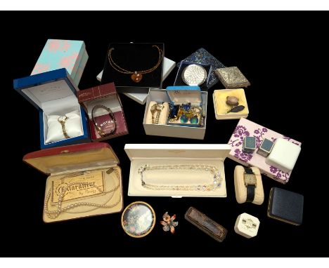 Two Rotary wristwatches and a collection of costume jewellery, compact mirrors and jewellery boxes